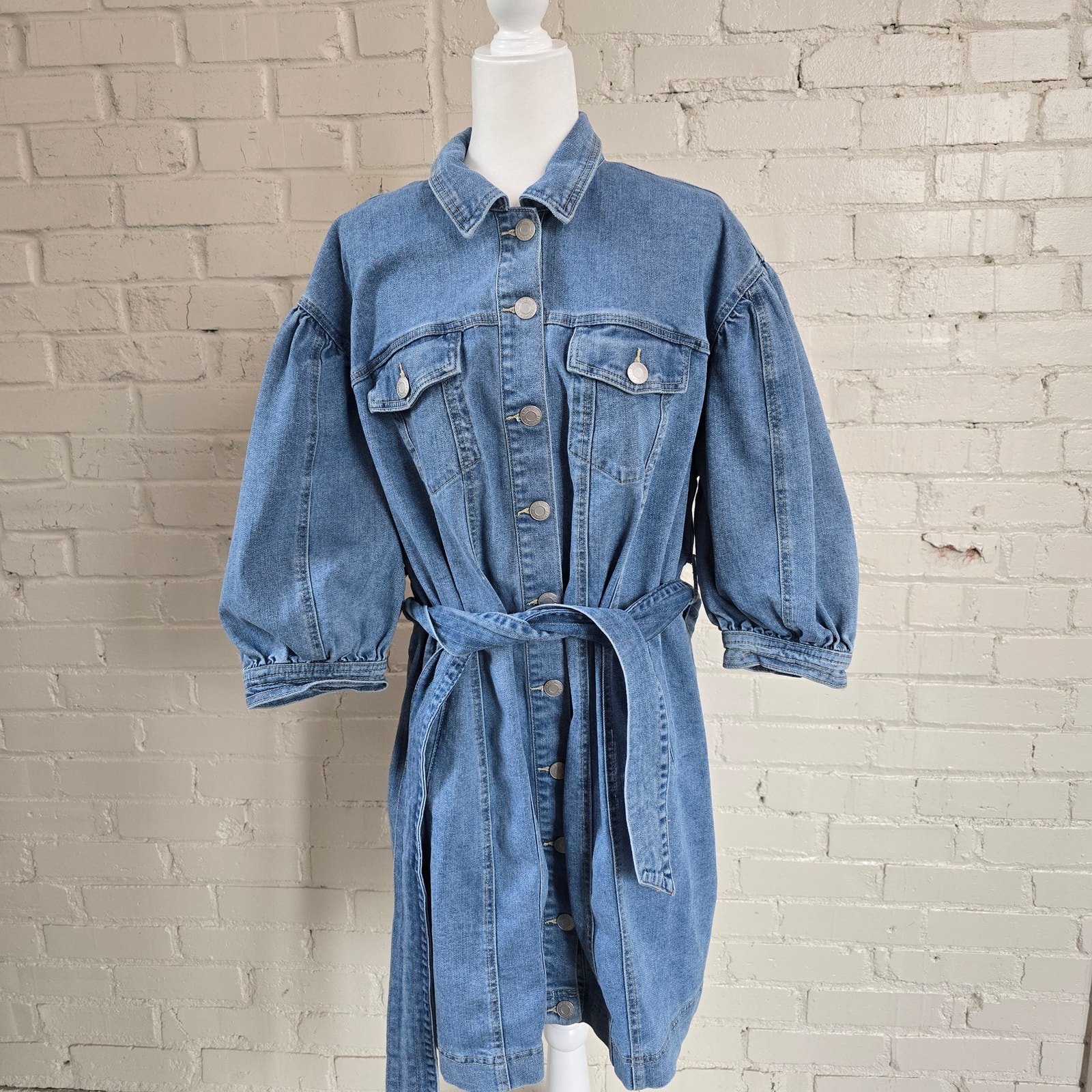 Modern Workwear Denim Mini Dress Size 20 | Eloquii Elements | Puff Sleeve